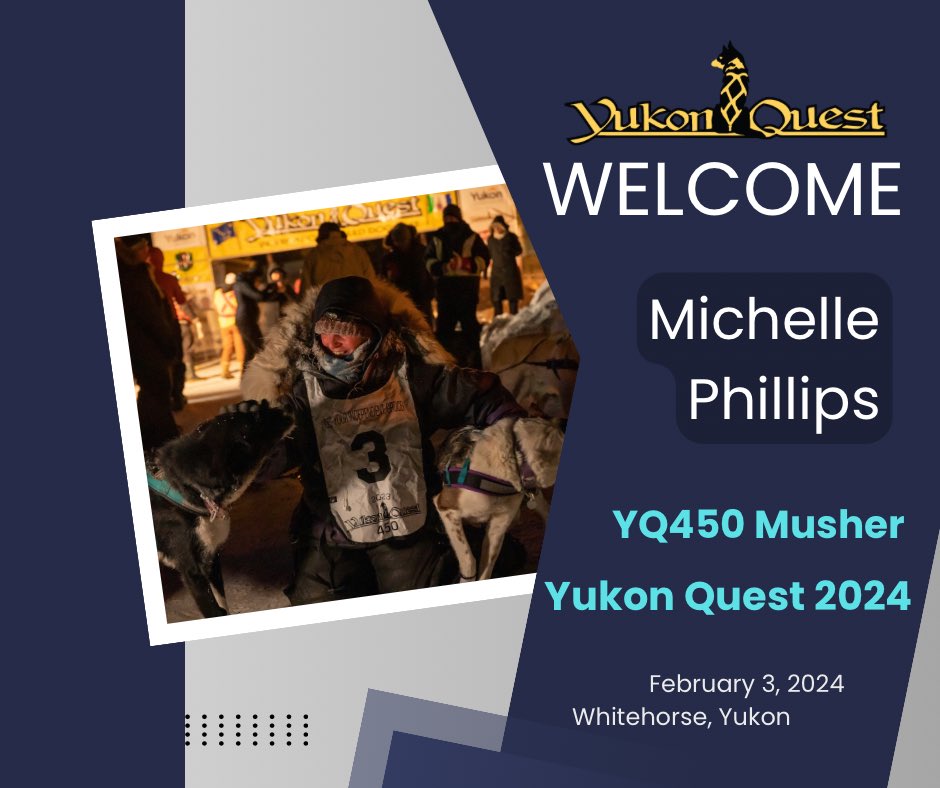 Welcome back to the YQ450 Michelle Phillips. Ready to defend her title at the Yukon Quest, racing out of the Tagish Lake Kennel!

Races start February 3, 2024, in Whitehorse!

Best of luck in YQ 450 Michelle!