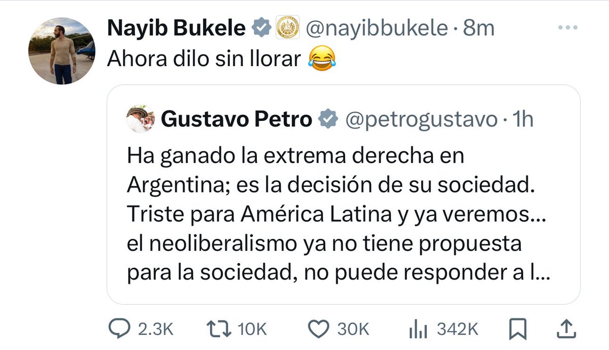 #19Nov La reacción del presidente .<a href="/nayibbukele/">Nayib Bukele</a> frente a tuit de <a href="/petrogustavo/">Gustavo Petro</a>