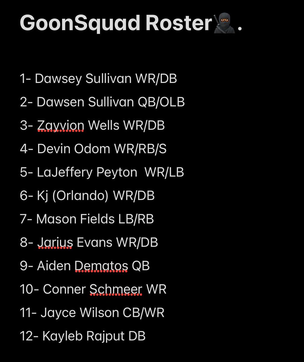 GoonSquad7on7's tweet photo. Congratulations to the following players who have made the Roster for the 2024 13/14U Goonsquad 7on7 football team🥷🏾 

First Practice Dec 2 10:00am. We will also be hosting our last tryout day this day also

4 MORE SPOTS AVAILABLE‼️

First 2 tournaments in Florida and Nola🏆 https://t.co/EgWxHjvoGA