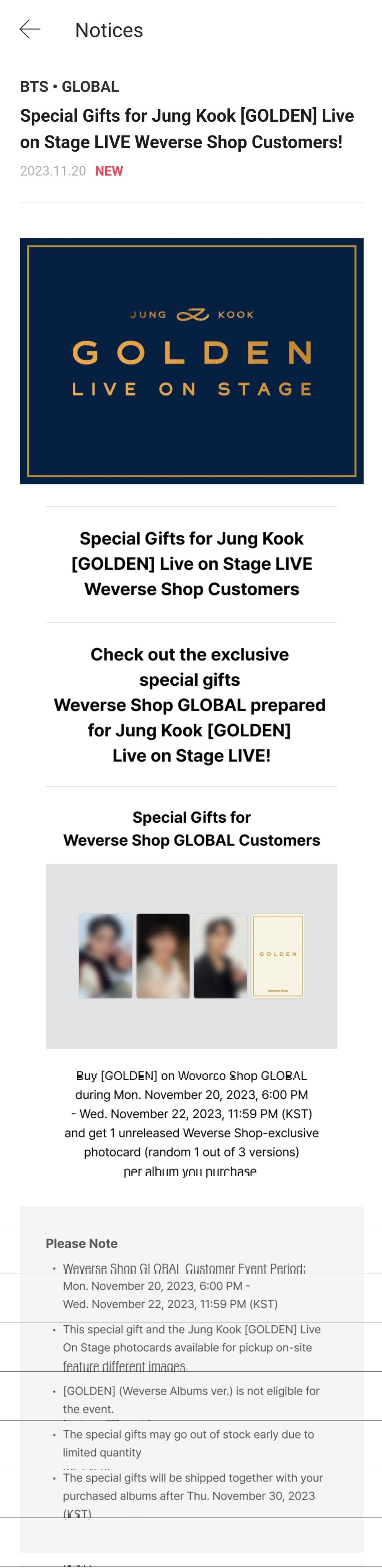 Buy BTS Jungkook GOLDEN - 1st Solo Album (Pre Order Gifts