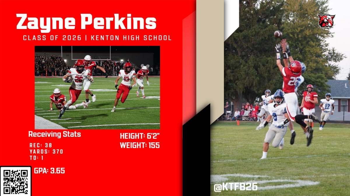 🚨ATTN: COLLEGE COACHES🚨
Class of 2026 WR, ZAYNE PERKINS
Hudl: hudl.com/v/2MUwEd
NATURAL PASS CATCHER, ZAYNE IS A SMOOTH ROUTE RUNNER, CAN HIGH POINT THE FOOTBALL, HARD WORKER. 
Zayne improved throughout the season, a guy to keep on your radar!
