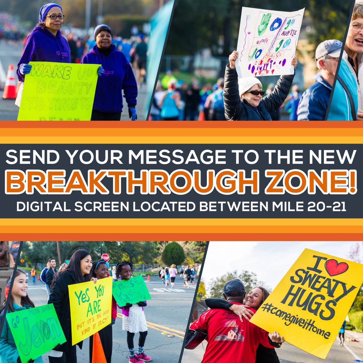 runSRA_CIM's tweet photo. Need an extra push around Mile 20-21? Send in a special message, quote, or photo to yourself or a loved one and we'll put it up on the NEW Breakthrough Zone big screen!
Link in bio.
#breakthroughzone #CIM40 #road2cim #CIM https://t.co/73aMNv6ao4