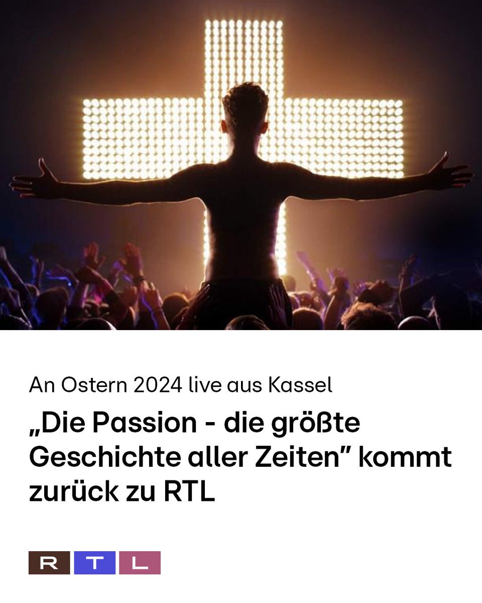 Es ist offiziell! #Die Passion kehrt an Ostern 2024 bei RTL zurück 🙌 Das Musik-Live-Event in Kassel transportiert die letzten Tage im Leben Jesus mit bekannten Songs in die heutige Zeit 🤍 Neben einem tollen Cast übernimmt Schauspieler Hannes Jaenicke die Rolle des Erzählers.