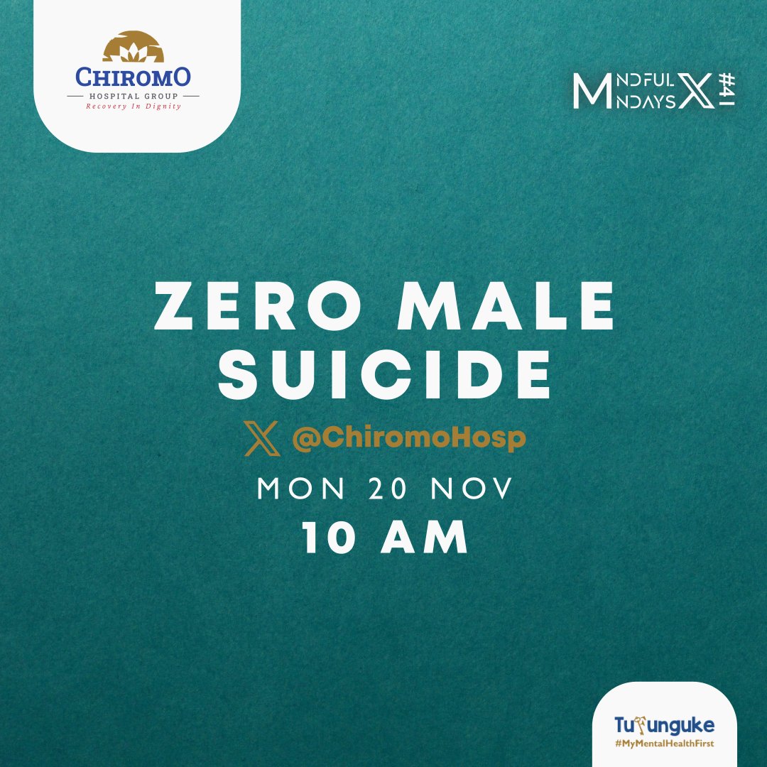 Top of the morning, and welcome back to the 41st #MindfulMondays X chat where we demistify Mental Health.

Topic today: Zero Male Suicide
With:
<a href="/GoodwylO/">Goodwyl Omondih</a> @TJMusyoki @YouthSpaceF <a href="/MW_withasmile/">Mental Wellness with a Smile</a> <a href="/wesleyochieng6/">wesley ochieng</a> <a href="/Netto254/">Eric Netto</a> <a href="/njambi_gacheru/">Psychologist Magdaline Njambi</a> <a href="/w_mwangi19/">⭐Wanjiru Mwangi ⭐</a> <a href="/MaurynPatra/">MAURYN PATRA</a> 

Let's begin