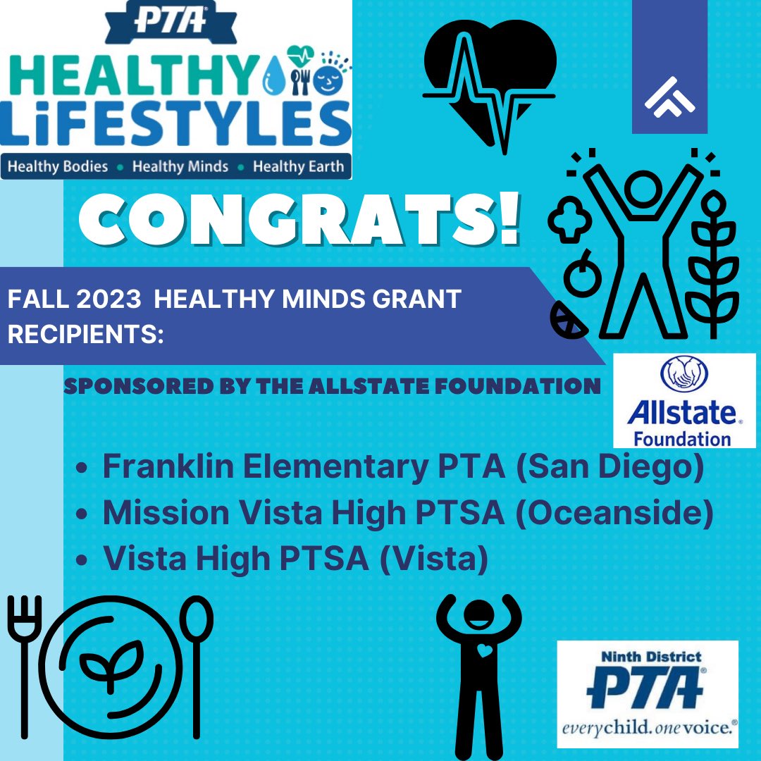 🎉🎈Congratulations to the Grant Recipients of the following: 
STEM+Families
Smart Talk
Ready Tech Go
Healthy Minds
Tobacco Prevention

#PTA4kids #PTAforyourchild #joinPTA #PTAgrants