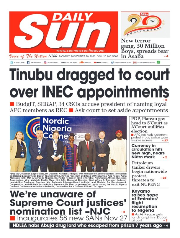 alpha1065fm's tweet photo. Newspaper 🗞️ #Headlines Monday Nov 20th 2023:
#SportsUpdate #BreakingNews 
#NigerianNews

(2) https://t.co/lnyDQXPscq