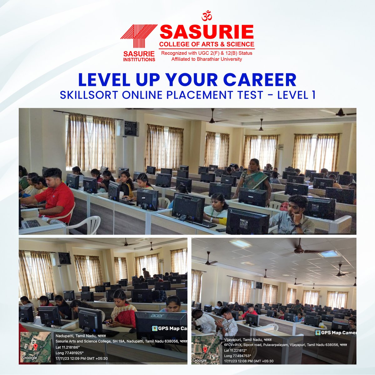 Sasurie Arts and Science College organized Skillsort Online Placement Test - Level 1, empowering students to showcase their professional readiness.
#artscollege #onlinePlacement #placement2023 #PlacementDrive2023 #campusplacementdrive #virtualplacement #sasuriearts #tiruppur