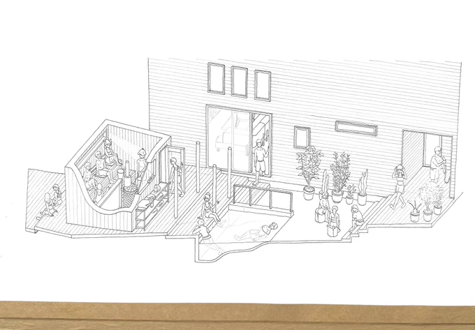 基本設計を担当した那須のサウナ"Kino sauna"図解を進めてます〜
自分が設計した建物を描くなんてちょっと不思議。。楽しい絵となるよう頑張ります〜
#kinosauna図解 
