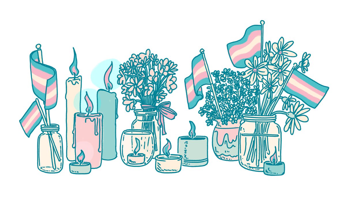 I did an illustration for Trans Day of Remembrance today. Our little community contains so much anger and grief, but it's because we love each other so fiercely. We remember our dead because their memory keeps us stubborn. I love all of us today, and I hope you do too. #TDOR2023