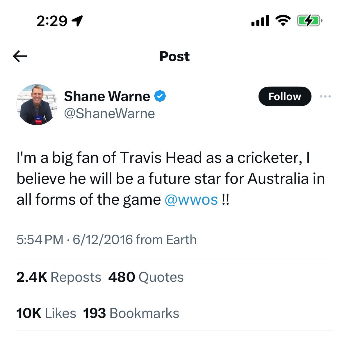 deepakchallu's tweet photo. This tweet in 2016 !!!
Champion batsman played a match winning innings yesterday to prove The King of Spin @ShaneWarne right !!! 

@cricketworldcup @cricket 
#INDvAUS @CricketAus https://t.co/97OZ6IophG