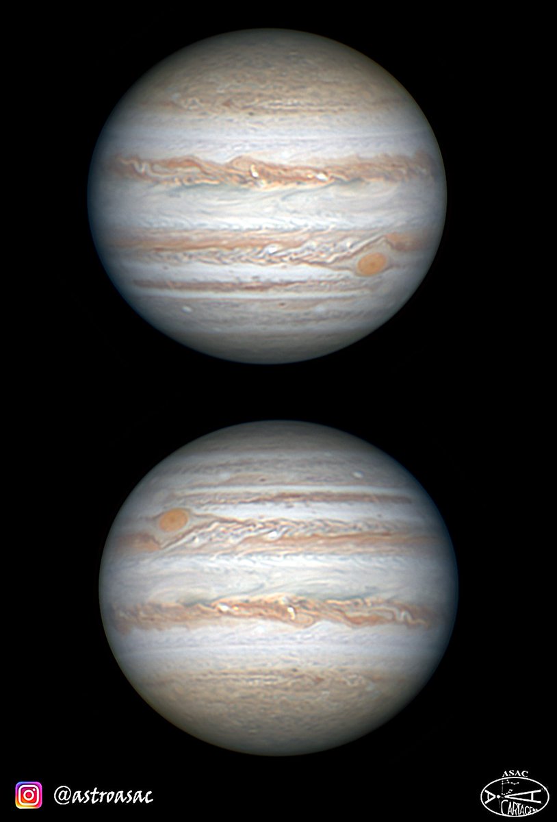 Júpiter de anoche bajo condiciones muy buenas . 22 minutos de de-rotación. Fecha :18-11-23. 
Hora 22:38  Utc. Equipo:Celestron C11 XL+ ADC + Uranus-C+ Barlow 2x.

#cielosESA #Jupiter #planeta #astronomia #celestron #PlayerOne