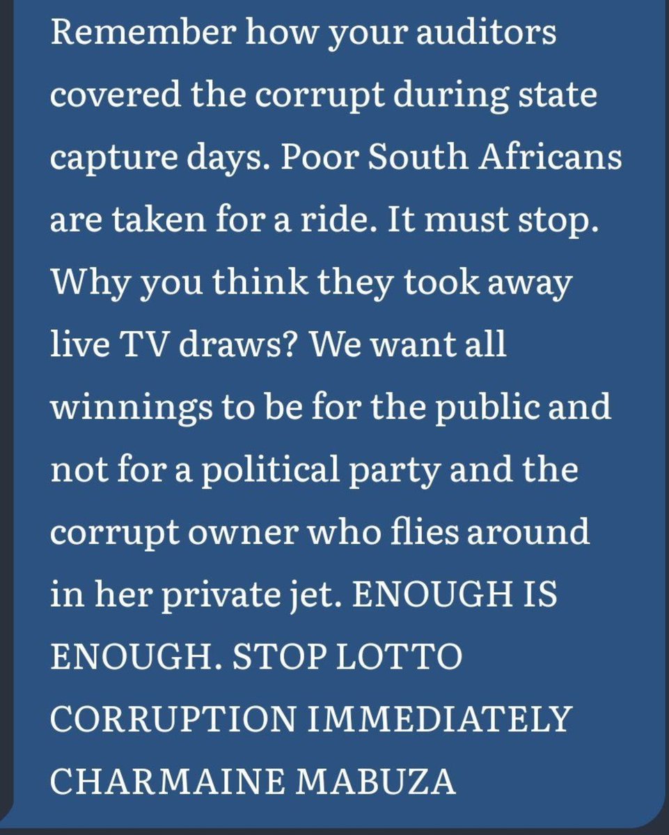 's tweet image. Lottery South Africa is a criminal hub.