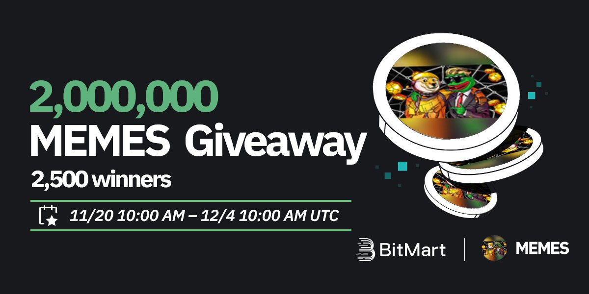 🌟 #BitMart X #MEMES #Airdrop 🌟

1⃣Follow <a href="/BitMartExchange/">BitMart</a> &amp; <a href="/BitMartResearch/">BitMart Research｜$BMX HODLer</a> &amp; @memescoinworld
2⃣Join t.me/BitMartExchange &amp; t.me/memescoinworld
3⃣RT &amp; Tag 3 frds &amp; Like
4⃣Fill in forms.gle/1tHpoLFJ2uANyL…

🎁 2,500 winners / 2,000,000 $MEMES
Register 👉