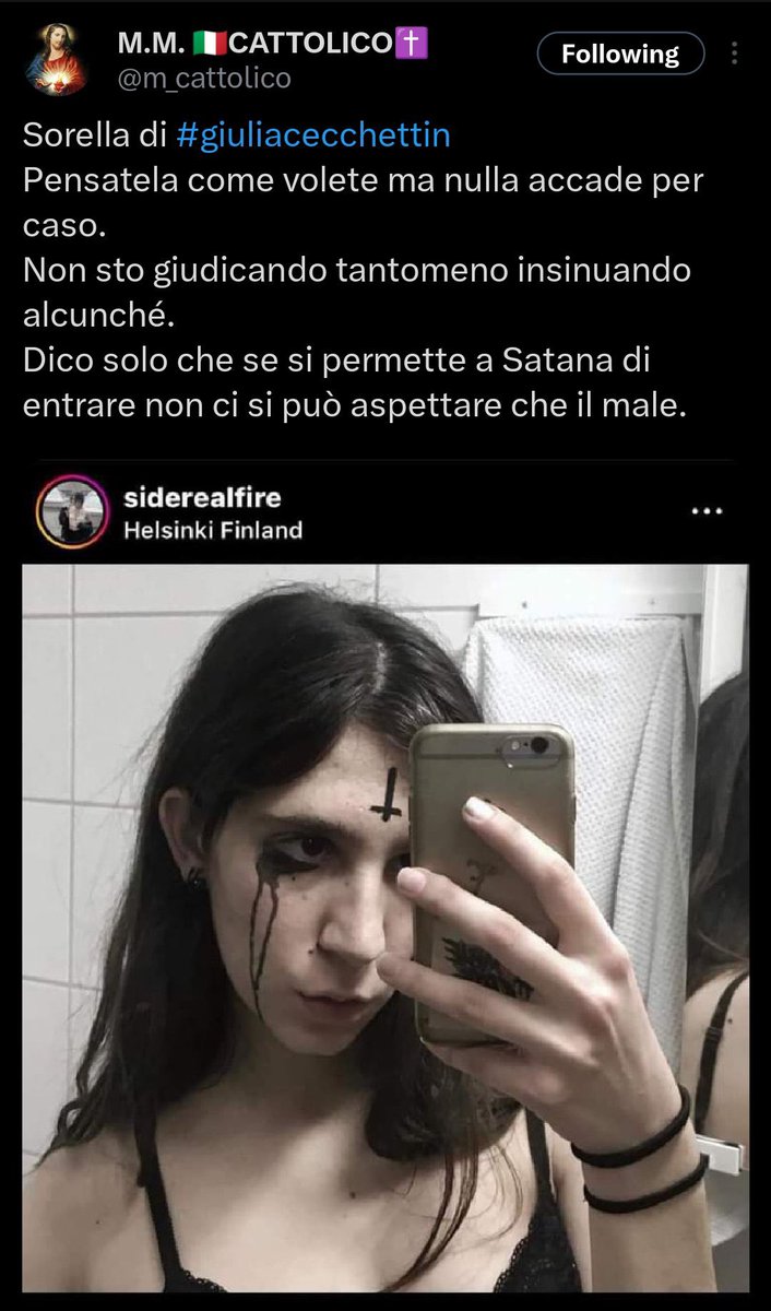 LaBombetta76's tweet photo. Dieci volte meglio la sorella di Giulia che non finge, non si nasconde, non mente su se stessa che quei bravi ragazzi dalla faccia pulita, che vanno a messa, fanno i biscotti e poi ti ammazzano a coltellate.
#giuliacecchettin 
#femminicidio https://t.co/ohIh4dJS5j