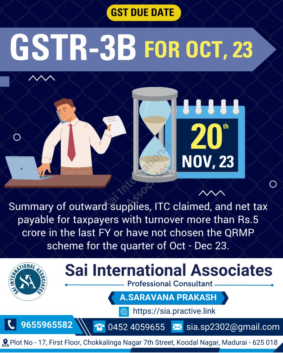 GSTR 3B for Oct 2023 due date #GSTR3B #GSTDueDate