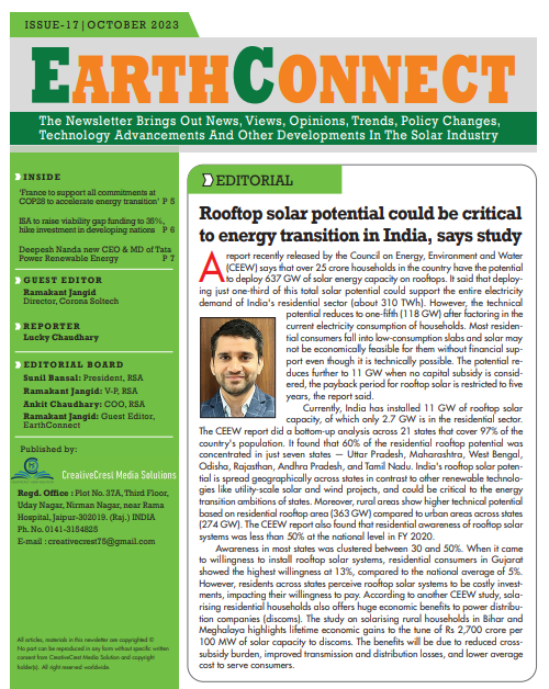 India's vast rooftop solar potential, estimated at 637 GW, could play a pivotal role in the country's energy transition, asserts Mr. Ramakant Jangid, Director of Corona Soltech.
.
.
.
#RooftopSolarIndia #SolarPowerIndia #RenewableEnergyIndia #SustainabilityIndia #CleanEnergyIndia