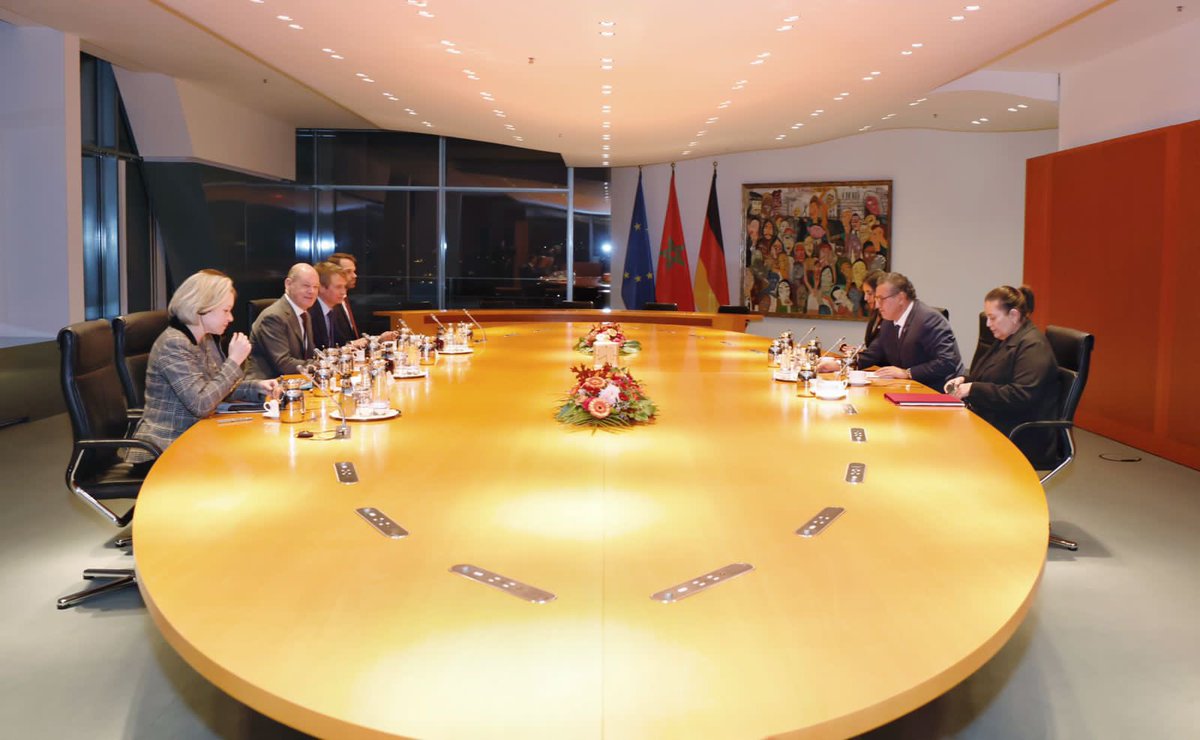 globalintel_'s tweet photo. En visite de travail en Allemagne, le @ChefGov_ma #Akhanouch a eu des entretiens, dimanche à Berlin, avec le @Bundeskanzler @OlafScholz, en présence de la ministre @FettahNadia et de l’ambassadeur Zohour Alaoui @GermanyMorocco https://t.co/eChRhTlRYI