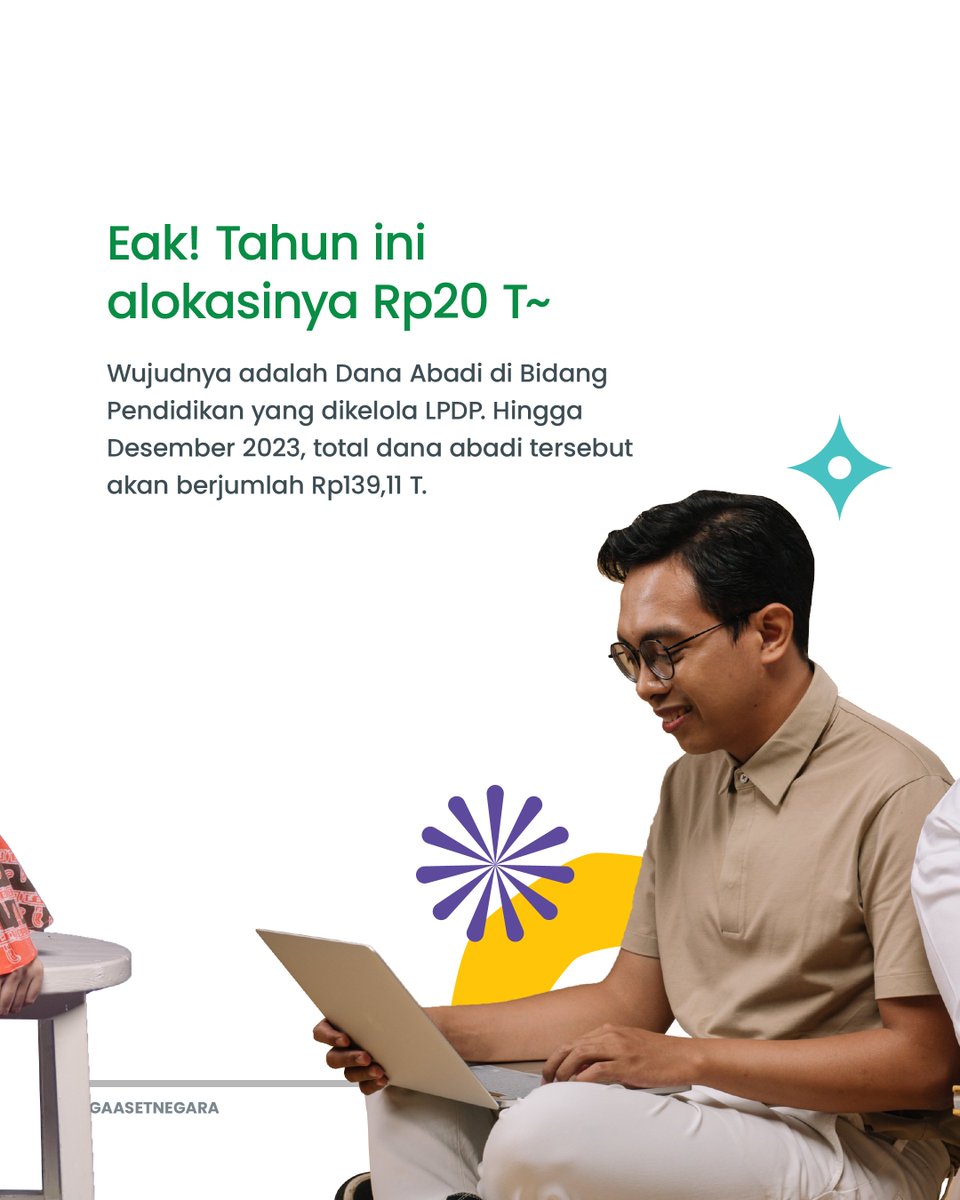 LPDP_RI's tweet photo. Hingga Desember 2023, jumlah Dana Abadi di Bidang Pendidikan diperkirakan akan menyentuh Rp 139,11 T, seiring dengan dicairkannya anggaran Rp 20 T di tahun ini. 
 
#DiriuntukNegeri #LPDP #UangKita #ManfaatAPBN https://t.co/WdcxoT7QOh