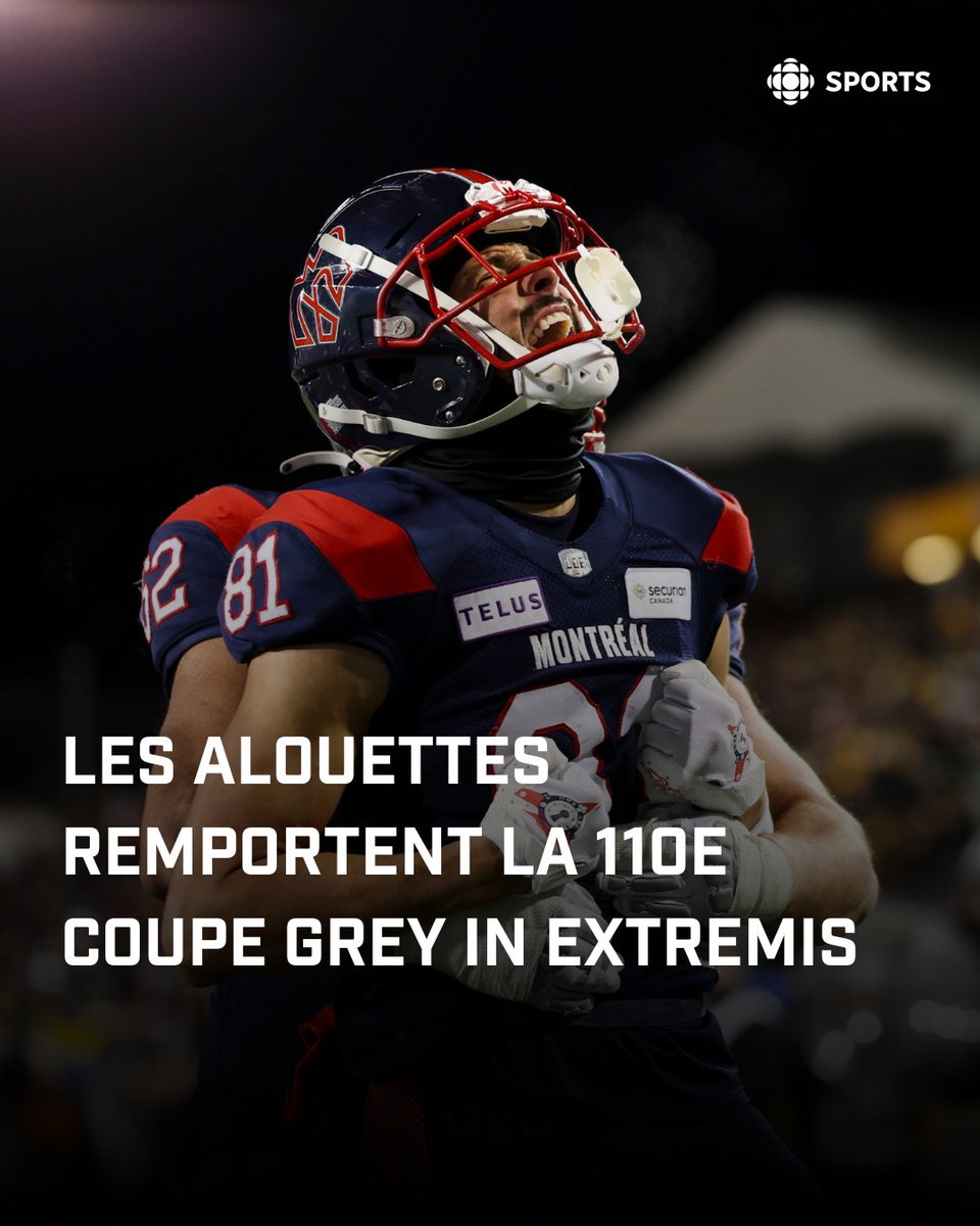 RC_Sports's tweet photo. Les Alouettes ont pris les commandes avec 13 secondes à jouer et remportent la Coupe Grey! 🤯 https://t.co/qLF42w09XX