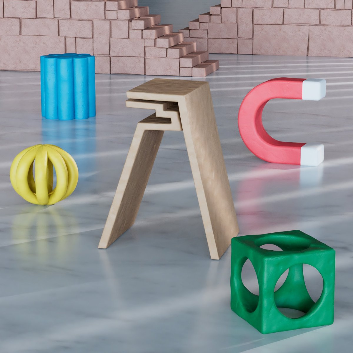 design_er_en's tweet image. Claying doh “A &amp;amp; primitives” #36daysoftype 
#greyscalegorilla #redshift #cinema4d