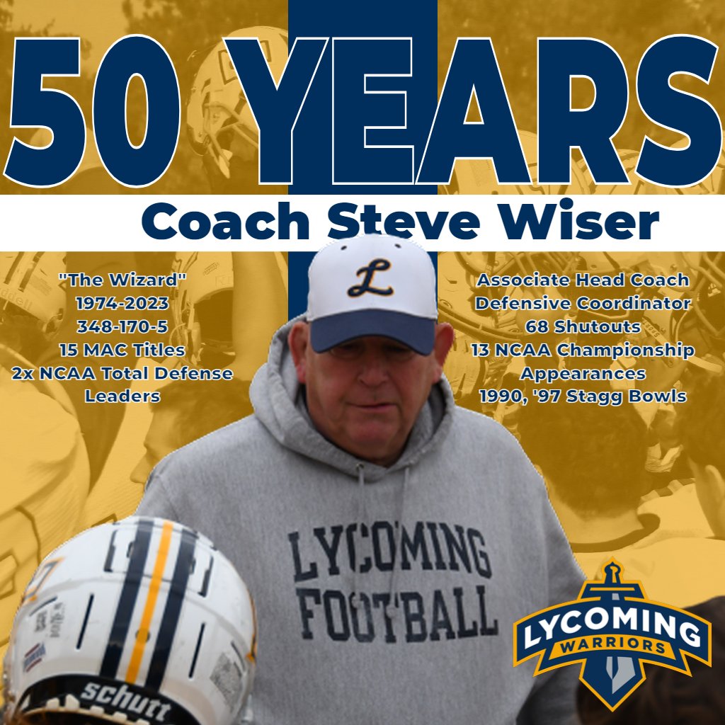 lycoathletics (@lycoathletics) on Twitter photo Congratulations to <a href="/LycoWise/">Steve Wiser</a>, who has completed 50 years as a coach with <a href="/WarriorsFBall/">Lycoming Football</a>, all of them by the way in <a href="/NCAADIII/">NCAA Division III</a>. Don't worry - the longest-tenured coach in Lycoming's history is on the road tomorrow, looking for more future Warriors. #d3fb #whyd3 #DIII50 Congratulations to <a href="/LycoWise/">Steve Wiser</a>, who has completed 50 years as a coach with <a href="/WarriorsFBall/">Lycoming Football</a>, all of them by the way in <a href="/NCAADIII/">NCAA Division III</a>. Don't worry - the longest-tenured coach in Lycoming's history is on the road tomorrow, looking for more future Warriors. #d3fb #whyd3 #DIII50
