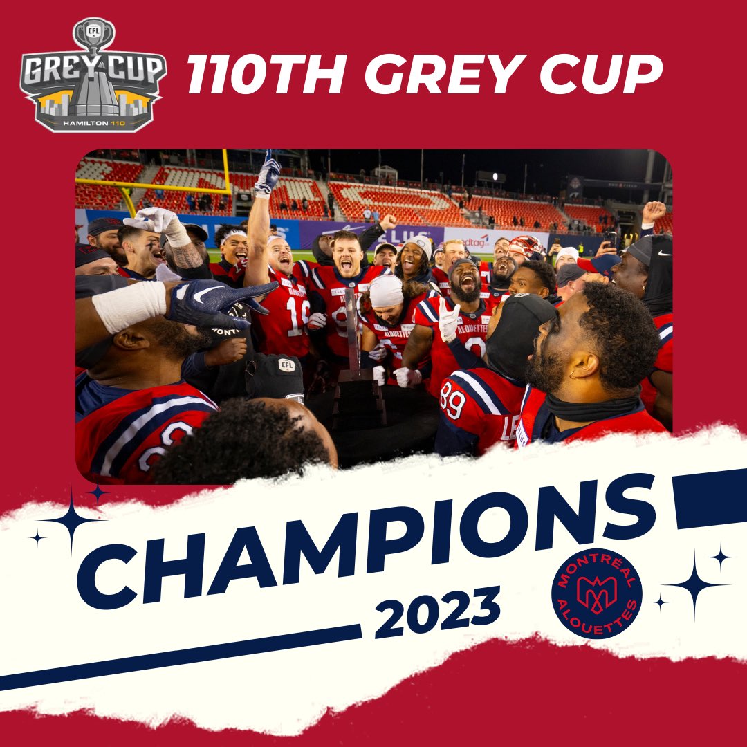 On behalf everyone at #TeamCFLPA we want to congratulate the @MTLAlouettes on winning the 2023 #GreyCup! 

#CFL #alouettes #Championship