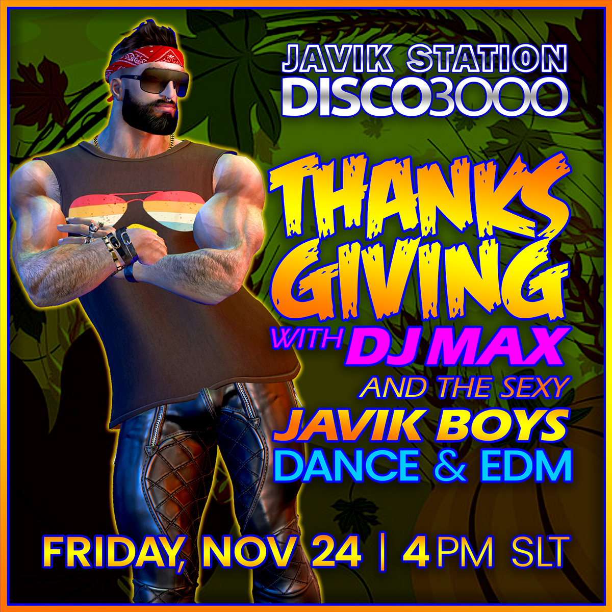 javikstation's tweet photo. FRIDAY: DISCO 3000 THANKSGIVING PARTY with DJ MAX!

Join us THIS FRIDAY, NOVEMBER 24 @ 4 PM for the DISCO 3000 THANKSGIVING PARTY!

DJ MAX and the sexy JAVIK BOYS get sweaty to the best DANCE &amp; EDM HITS on the grid!

DON'T MISS IT at JAVIK STATION!

TAXI: https://t.co/rchgZaN8nf https://t.co/Y8roQ3tQ87