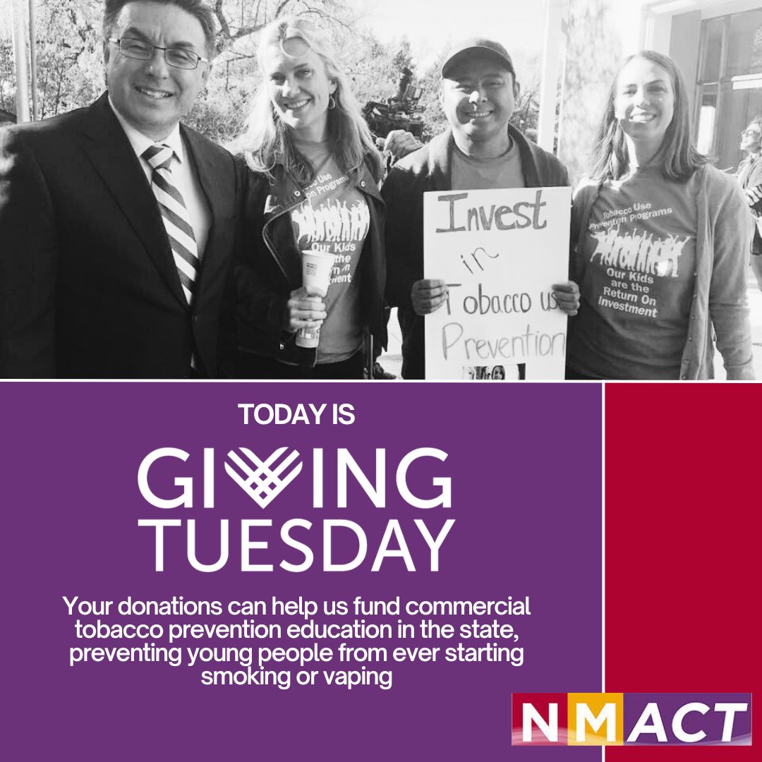#GivingTuesday Your donation helps fund nicotine prevention education, which proves crucial to prevent youth from becoming addicted. 9 in 10 adults started smoking before age 18. Let's help NM youth grow into healthy lives free from addiction #ACTforhealth
tinyurl.com/donateCDPC