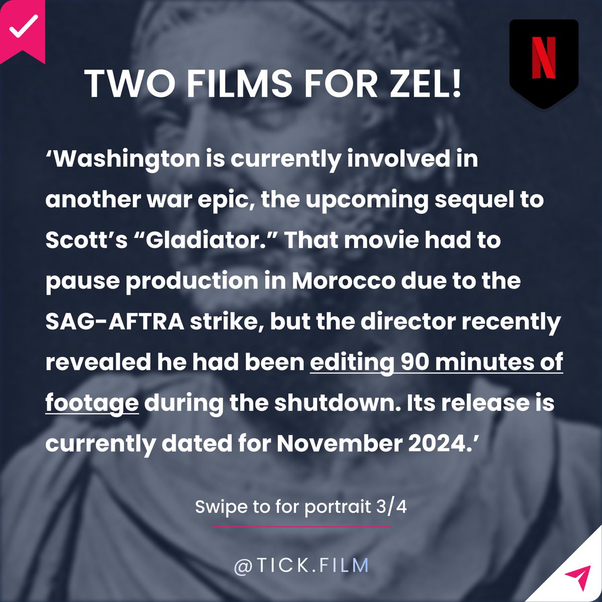 TickFilmApp's tweet photo. 2/3 Denzel &amp; Ridley Scott mean business in Gladiator 2 let’s not forget! https://t.co/geS0OV1zMJ