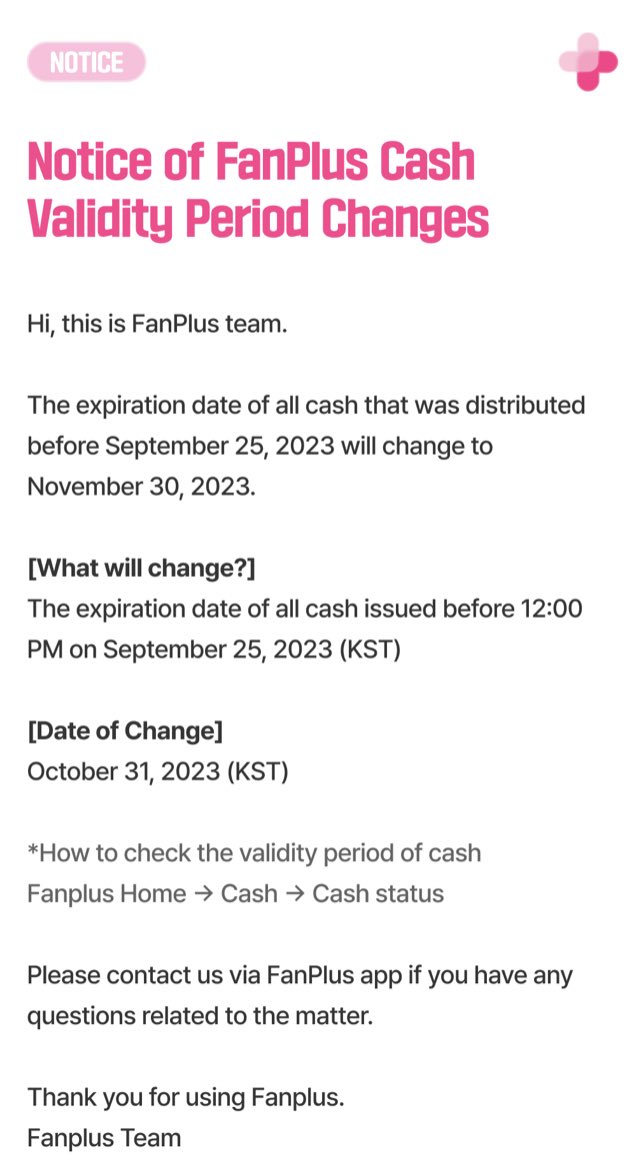 [NOTICE] 📢

Fanplus change the expiration of voting tickets from 1year to 24hours.

All tickets issued last Sept. 25 2023 will expires on Nov. 30 2023. All tickets issued on Nov. 26 2023 moving forward will expire in 24hrs.

Please use all your cash for Asahi before it expires🚨