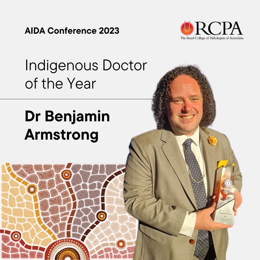 PathologyRCPA's tweet photo. Congratulations to Fellow Dr Benjamin Armstrong, who was awarded Indigenous Doctor of the Year at #AIDAconference23. He is Australia’s first known clinical #microbiologist of Aboriginal descent and is Tasmanian Aboriginal (Palawa) - a Melukerdee and Pinterrairer, Lia Pootah man. https://t.co/O5MfNQOhpF