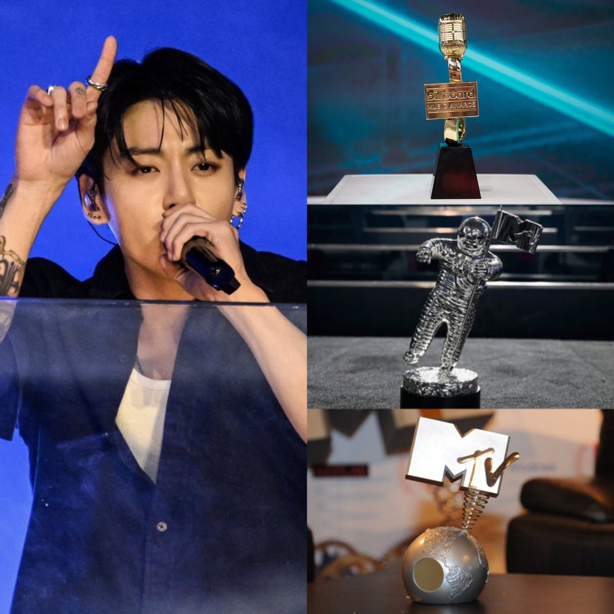 dailyjkpraise's tweet photo. Jung Kook makes HISTORY as the FIRST K-pop soloist to win a VMA, MTV EMA and BBMAs. https://t.co/Jm8r1m5GxQ