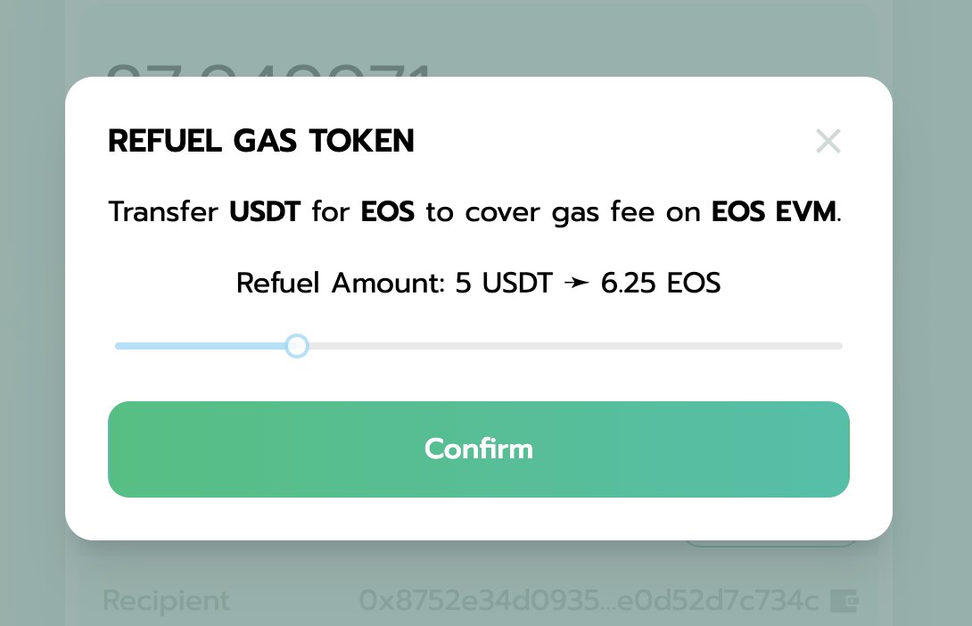 🔥Refuel Gas Token on #EOSEVM is now available!

Support transferring USDT for $EOS to cover the gas fee on EOS EVM.   

➡️ Get exploring on meson.fi/eos and be sure to join EOS EVM Galxe campaign here: galxe.com/MesonFi/campai…