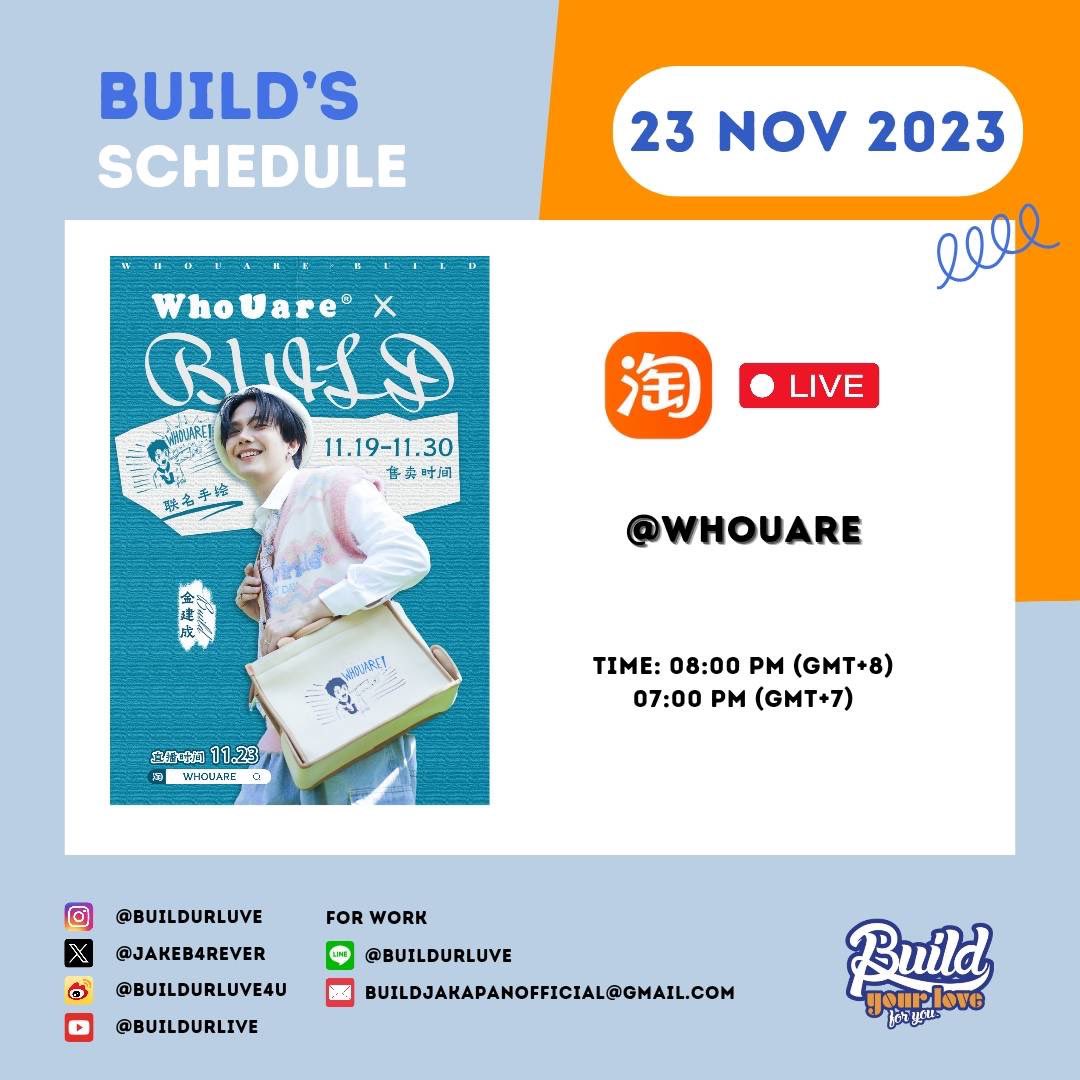 buildyourlove4u's tweet photo. Build's Schedule 
20Nov - 26Nov 2023
สัญญานะจะมาให้กำลังใจคนออกแบบกระเป๋า👜สุดน่ารักไปพร้อมๆกันมีนัดกันล้าววน้าา💙😚
@JakeB4rever
#BuildJakapan #Beyourluve 
#BuildsSchedule https://t.co/KVU0k2Zr67
