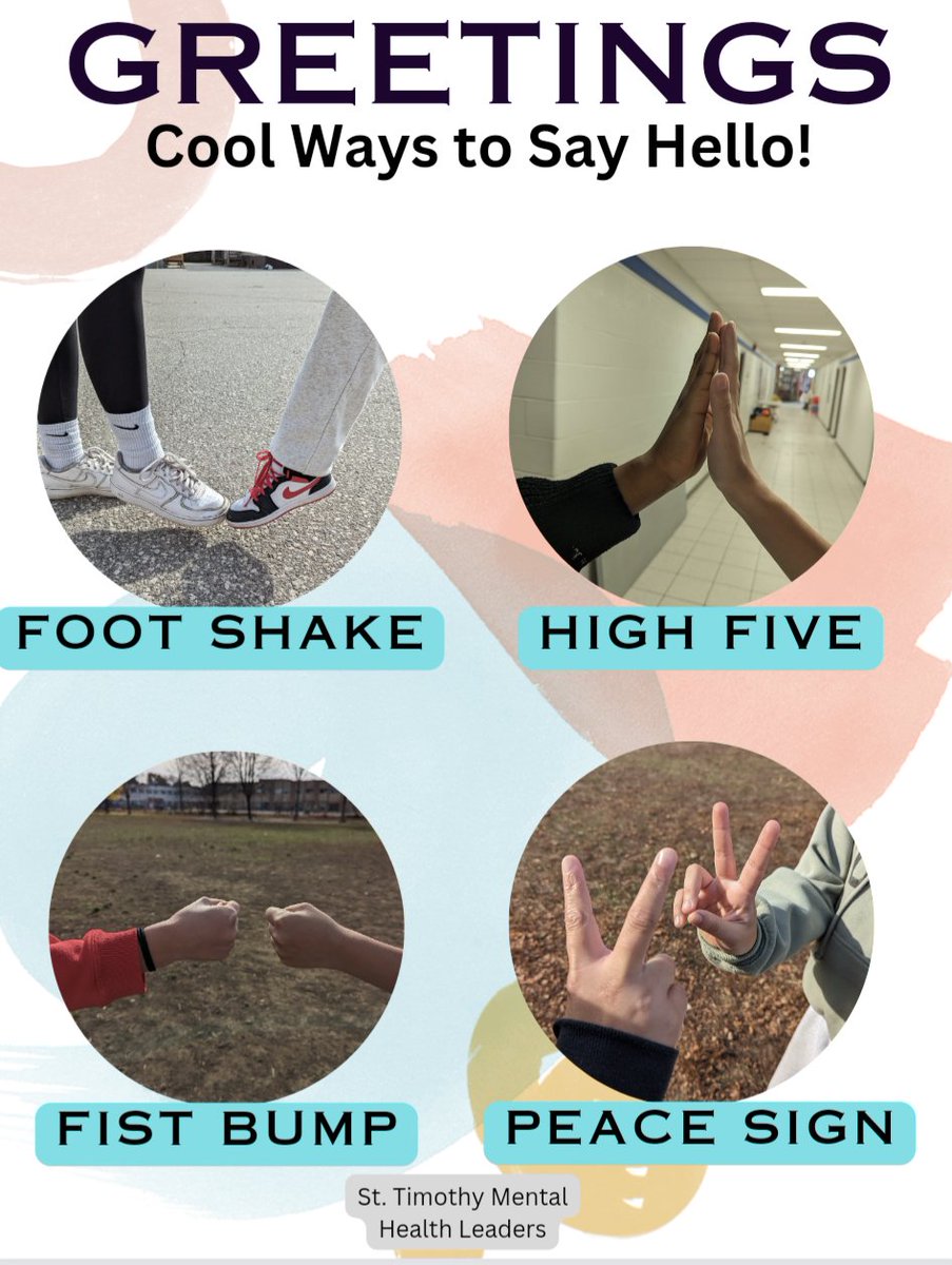 Thank you to our student volunteers and Ms. Martins <a href="/StTimothyLC/">Titans Library Learning Commons</a> for creating our greetings posters. Let's see how many different ways we can greet people on Monday. ✋👋 👟 ✌️👍
<a href="/DPwellness4all/">DPwellness4all</a> <a href="/StTimothyDPCDSB/">St. Timothy School</a>