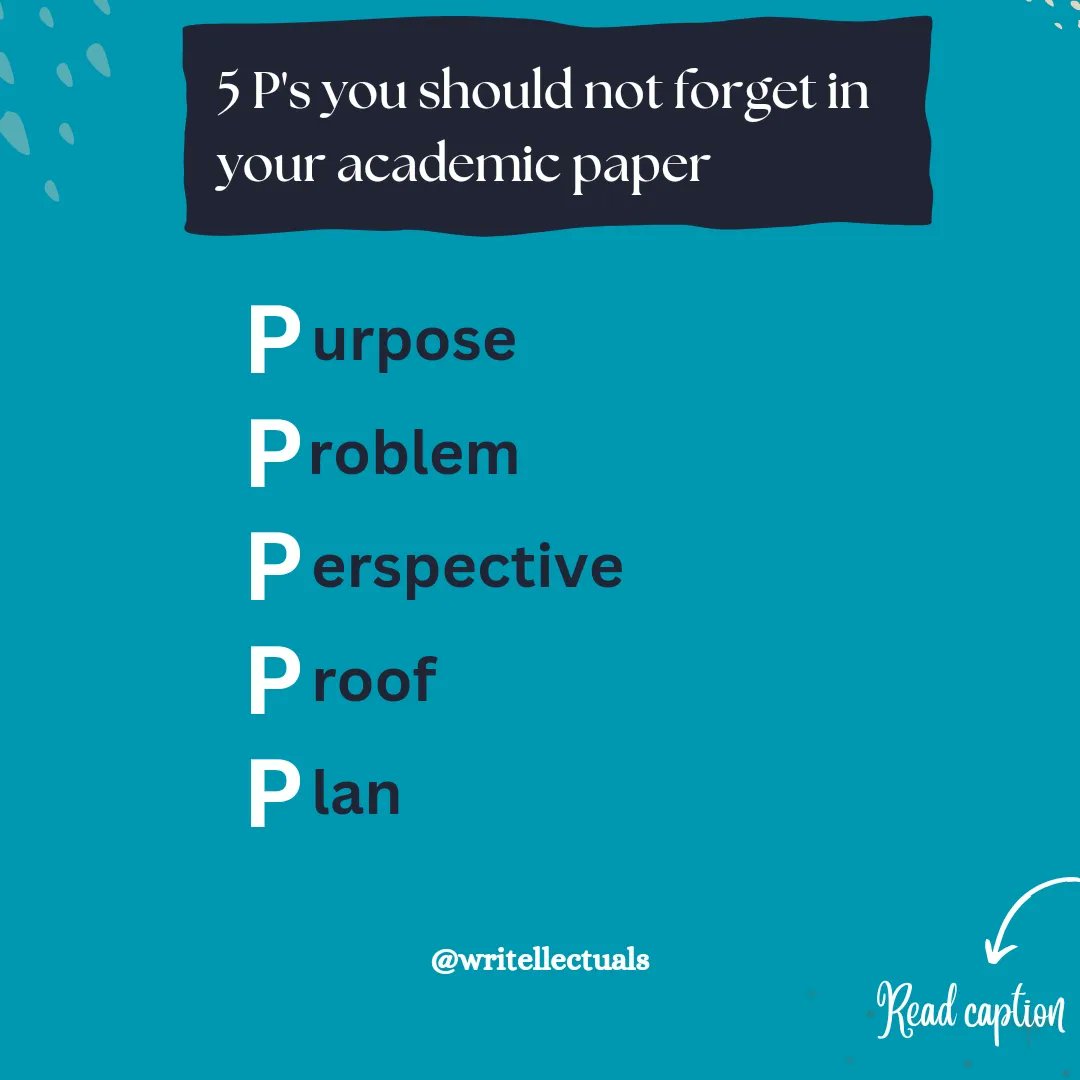 writellectuals1's tweet photo. Purpose, Problem, Perspective, Proof and Plan are the 5 Ps you should not ignore in your academic writing ‼️

#Tips #Monday #WritingCommmunity https://t.co/Mm4jz2Aygv