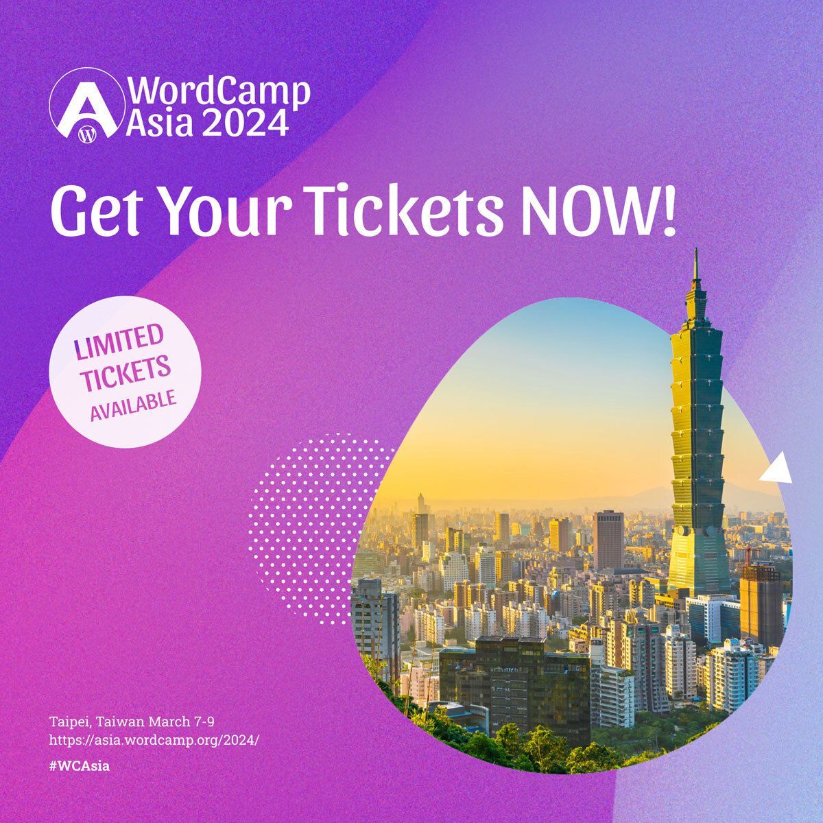 WordCampAsia's tweet image. This is not a drill, people! The third batch of tickets to #WordCampAsia2024 are now live. We know they won’t last long so start clicking now to secure your spot. We can’t wait to see you there. 🔥🔥🔥 buff.ly/3rkp9fp 
#WCAsia