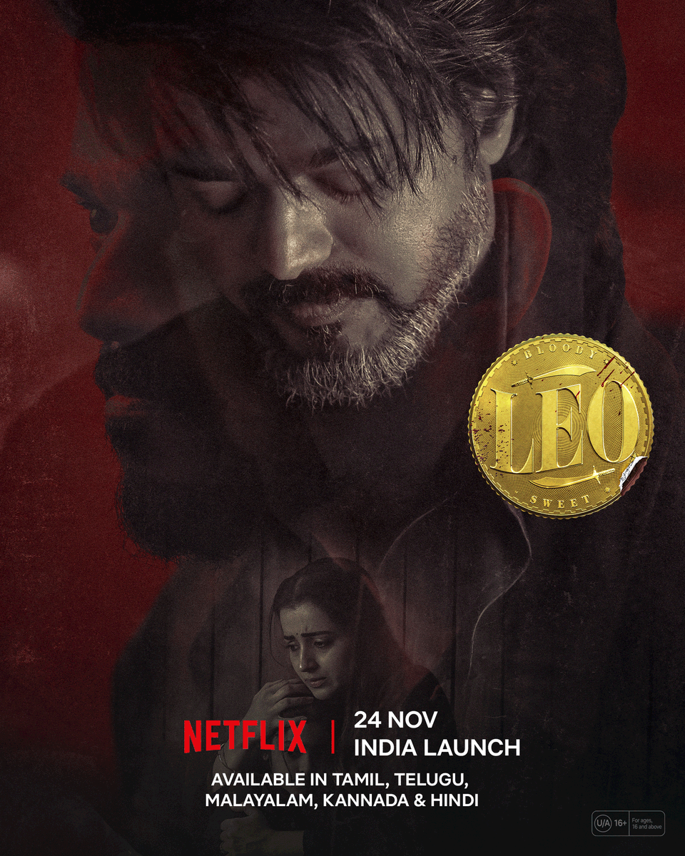 Netflix_INSouth's tweet photo. The wait is finally over!! We have some Bloody Sweet news for you. 🍫 Naa Ready! Are you?🔥

#Leo is coming to Netflix on 24th Nov in India and 28th Nov Globally in Tamil, Telugu, Malayalam, Kannada &amp; Hindi. https://t.co/zkiPFmGRaJ