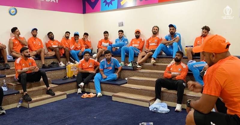 BCCI's tweet photo. From our first medal ceremony to the last - thank you to all the fans who've given us a lot of love for it 💙

Yesterday, we kept our spirits high in the dressing room and presented the best fielder award for one final time. 

Watch 🎥🔽  -  By @28anand

#TeamIndia | #CWC23