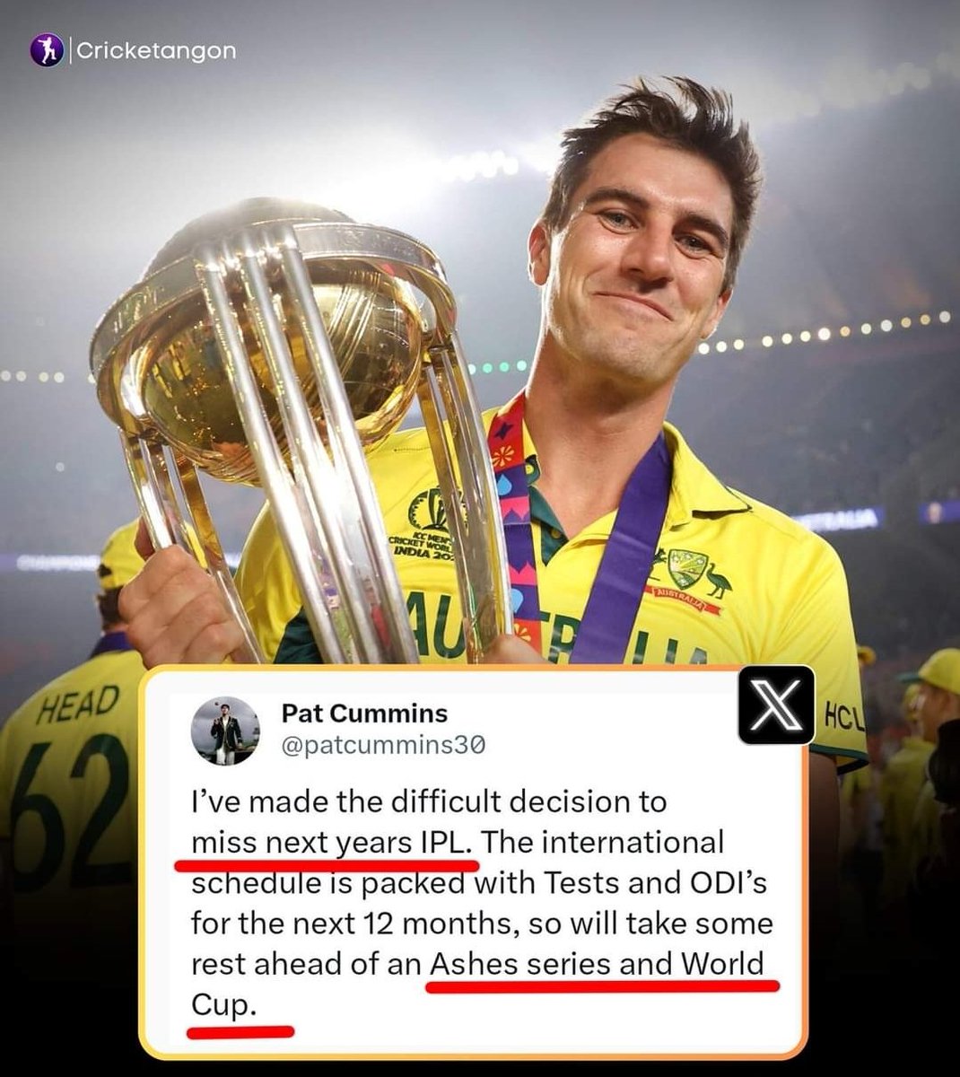 He deliberately missed IPL to focus on the Cricket World Cup 2023 & Ashes series. Priorities are well sorted for this guy. #CWC23 #Ashes @CricketAustrala