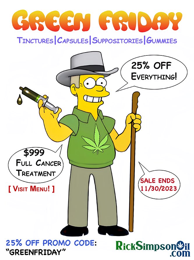 RickSimpsonOil_'s tweet photo. Use promo code: “GREENFRIDAY” at checkout to save 25% OFF! 💉 #rso #ricksimpsonoil #weed #cannabis 
https://t.co/EdrhSpeAlO https://t.co/iutIRI68IG