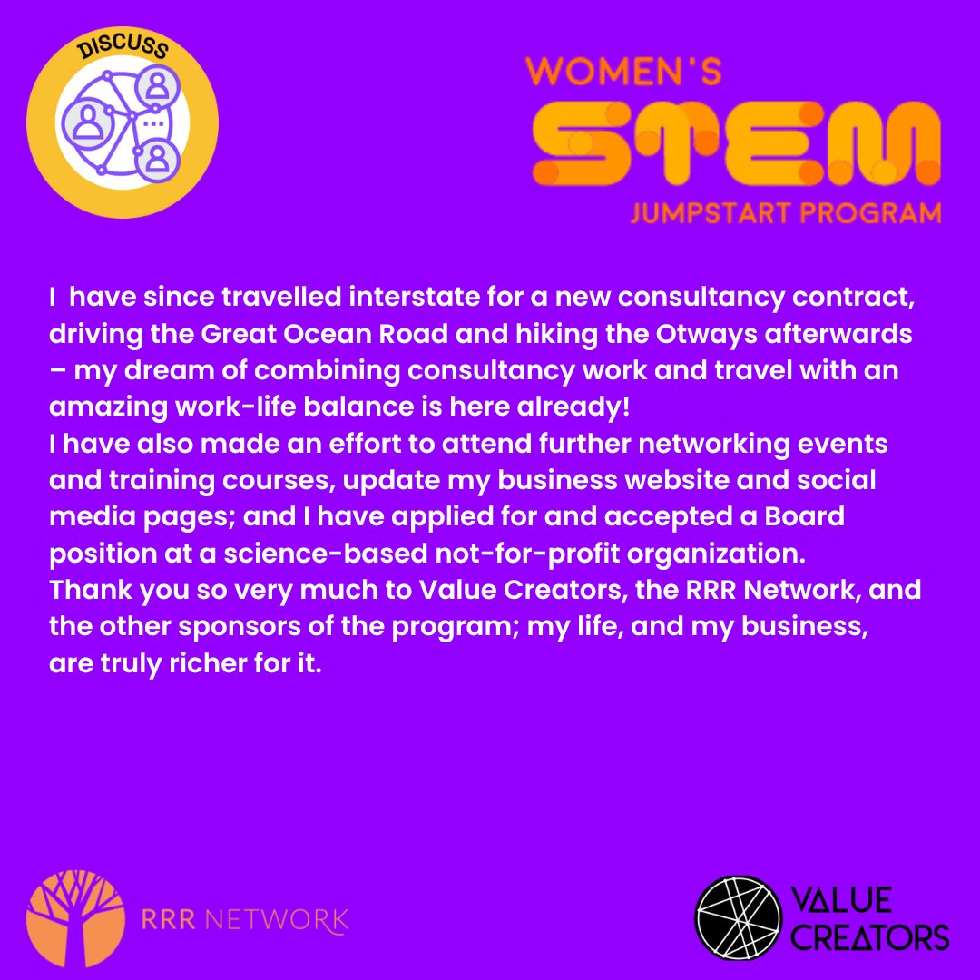 ValueCreatorsPL's tweet image. *STEM ALUMNI SPOTLIGHT*

An inspiring story shared by Kathy at our Connect Forum, who attended our Bunbury program earlier this year.

We are proud to be able to have helped her achieve her dreams and successes in the field of STEM.