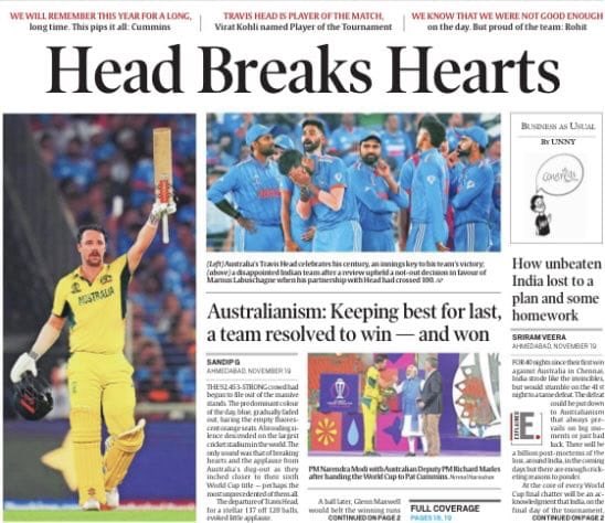 Great headline! #WorldCup2023Final #IndiaVsAustralia