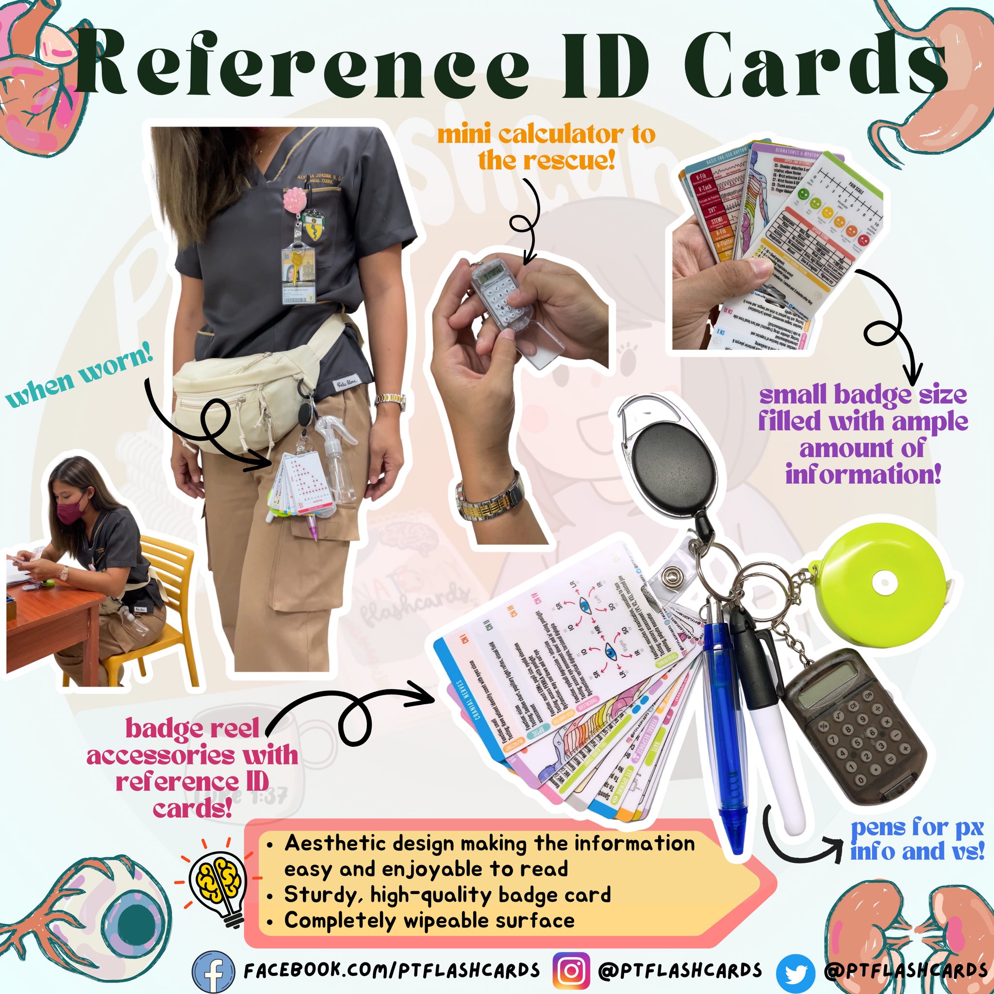 PT flashcards on X: BADGE REEL ACCESSORIES X REFERENCE ID CARDS! We have 3  different kinds of Reference ID Cards: - Physical Therapy Reference Cards  (10 ID cards) - Medicine Reference Cards (