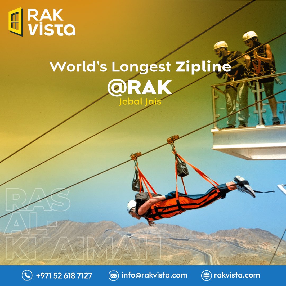 RAKvista's tweet photo. Soar to new heights on the world’s longest zip. Don’t miss the chance to elevate your adventure - BOOK NOW @RakVista Dor more Deals!   and make memories that will last a lifetime!                                                      #ziplinedubai #ziplineadventure #ziplines https://t.co/v4iRXbHx8G