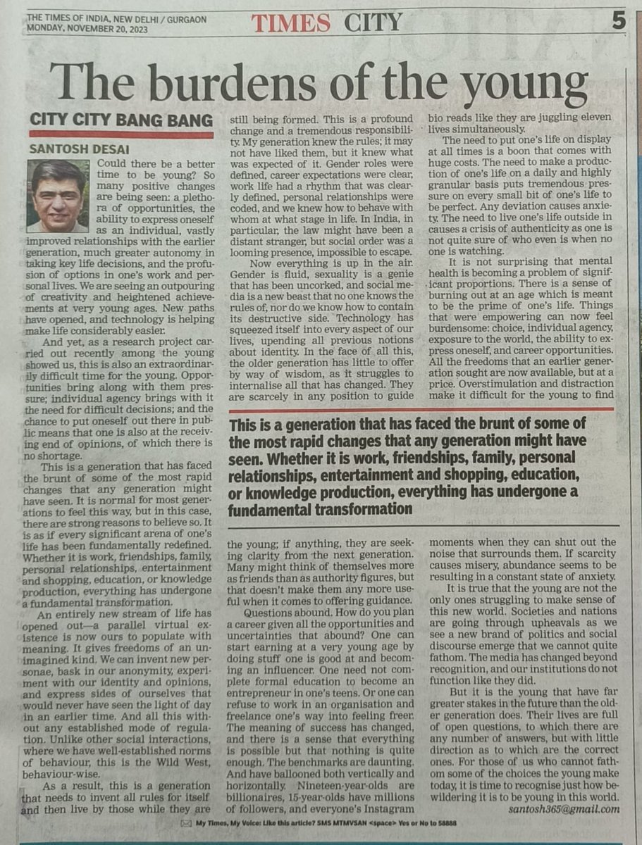 At a time when the world is exploding with opportunities for the young, why has anxiety become a defining emotion for this generation? Today in the TOI.