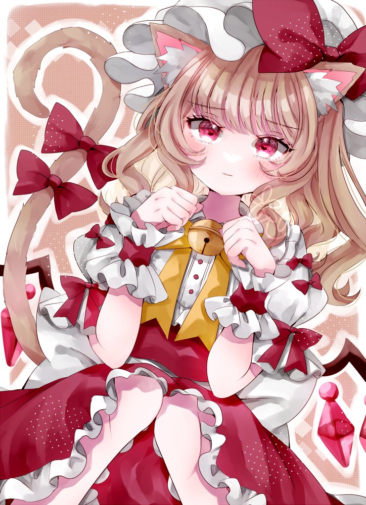 flandre scarlet 1girl animal ears mob cap hat cat ears solo tail  illustration images