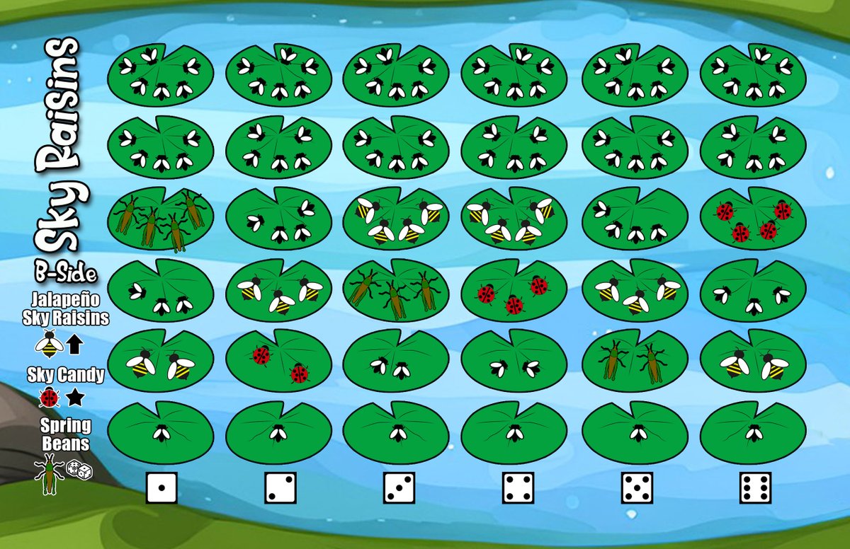 Playtesting the new "B-Side" for #SkyRaisins. Jalapeño Sky Raisins (Bees), Sky Candy (Ladybugs), and Spring Beans (Grasshoppers).  #Prototype #GameDesign