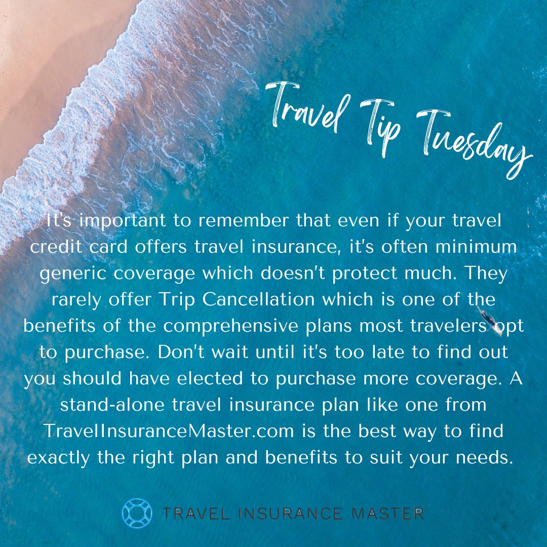 Travel Tip Tuesday: Don't rely on credit card benefits! Protect your next trip at travelinsurancemaster.com

#traveltip #traveltiptuesday #traveltuesday #travelcontentcreator #travelyoutube #solotravel #grouptravel #vacay #vacationgoals #travelplanning #traveltipsandtricks