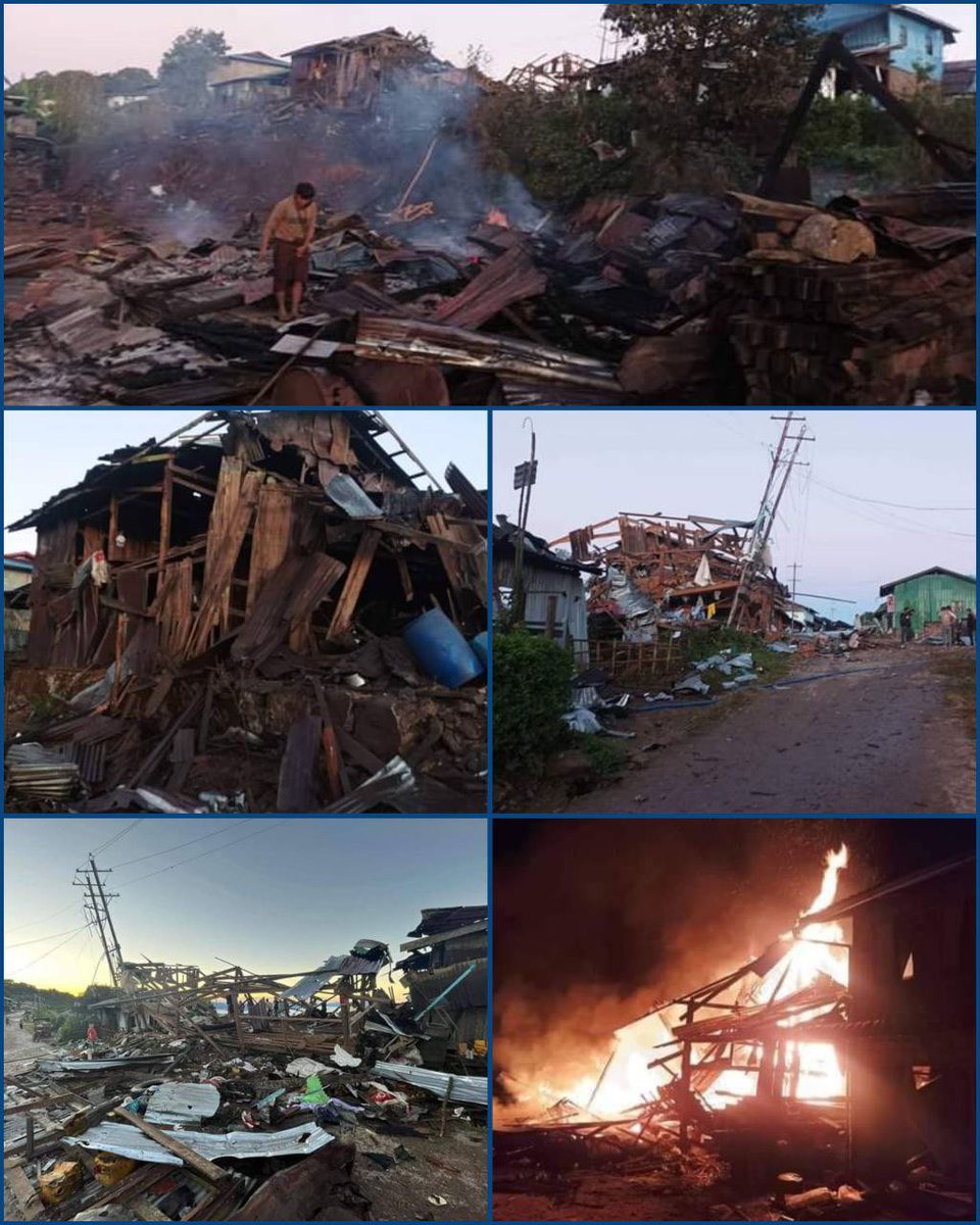 NantEiThandar's tweet photo. The Military council Air Force dropped 500 lb Bomb 💣 to #MyoThit Vlg,  #Namhkam Twp,Northern Shan State on Nov 19. 2 Civilians were killed including 1 child &amp; 7 villagers were injured . #WhatsHappeningInMyanmar #2023Nov20Coup #CrimesAgainstHumanity https://t.co/OAbvO0oLeV